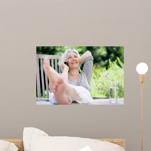 Attractive Gray-haired Woman Phone Wall Decal