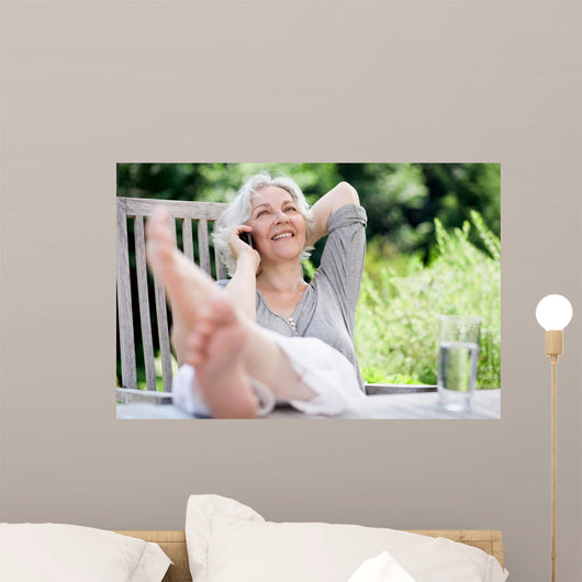 Attractive Gray-haired Woman Phone Wall Decal