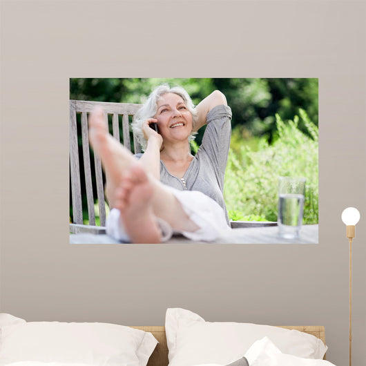 Attractive Gray-haired Woman Phone Wall Decal