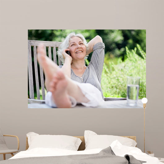 Attractive Gray-haired Woman Phone Wall Decal