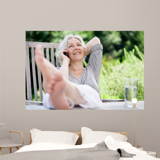 Attractive Gray-haired Woman Phone Wall Decal