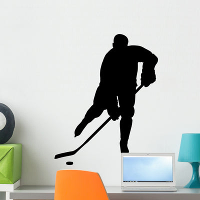 Hockey Player Silhouette Check Wall Decal shown on a wall