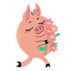 Pig with Bouquet Flowers Wall Decal
