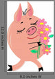 Pig with Bouquet Flowers Wall Decal