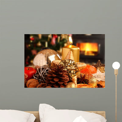 Christmas Plate Front Fireplace Wall Decal shown on a wall