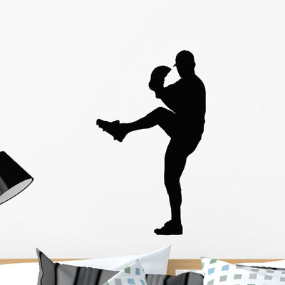 Baseball Pitcher Ready to Wall Decal shown on a wall