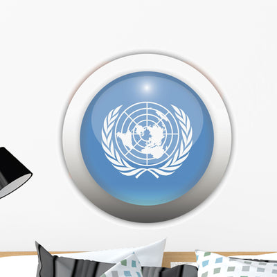 United Nations Flag Button Wall Decal shown on a wall
