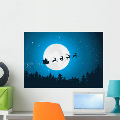 Santa's Sleigh Wall Decal shown on a wall