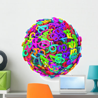 Colorful 3D Sphere Numbers Wall Decal shown on a wall