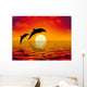 Illustration Two Dolphins Swimming Wall Decal