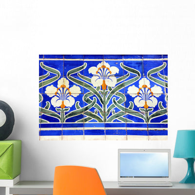 Lisbon Floral Azulejos Wall Decal shown on a wall