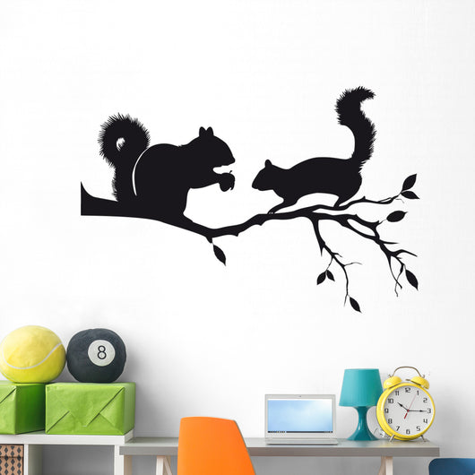 Squirrels Tree Branch Vector Wall Decal
