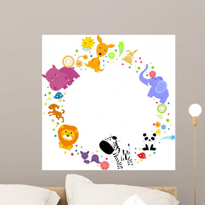 Cirlce of Animals Baby Wall Decal shown on a wall