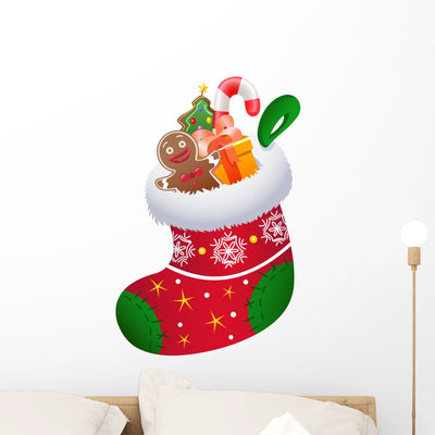 Christmas Sock Wall Decal shown on a wall