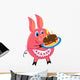 Pig with Cake Vector Illustration Isolated Wall Decal