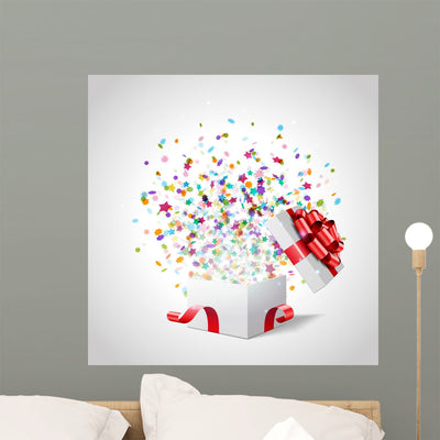 Open Gift with Fireworks Wall Decal shown on a wall