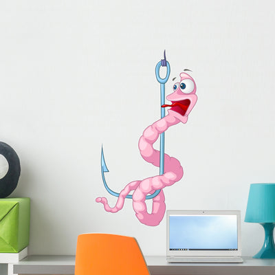 Cartoon Character Worm Wall Decal shown on a wall