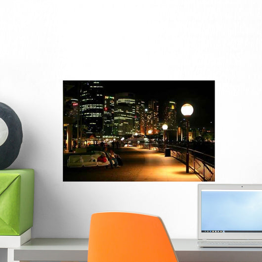 Sydney Skyline and People on Benches Night Wall Decal