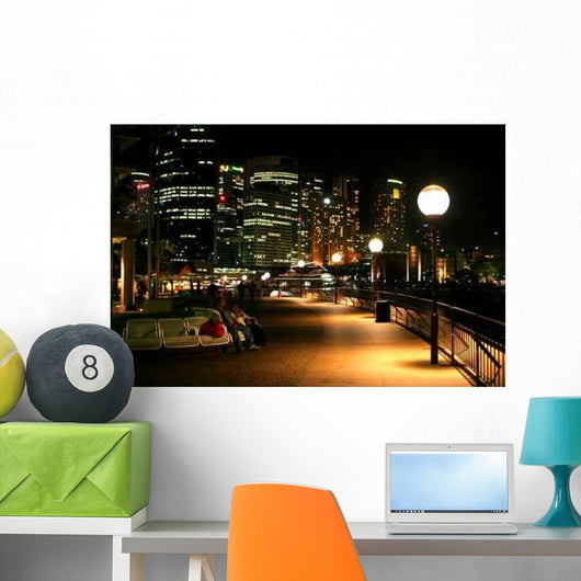 Sydney Skyline and People on Benches Night Wall Decal