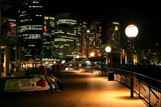 Sydney Skyline and People on Benches Night Wall Decal