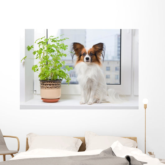 Dog and Flower Window Wall Decal