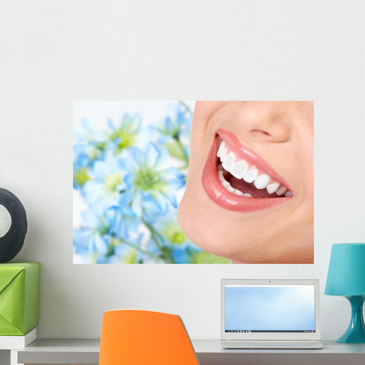 Smile and Healthy Teeth Blue Background Wall Decal