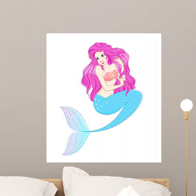 Beautiful Mermaid Wall Decal shown on a wall
