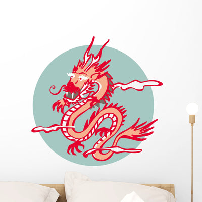 Vibrant Asian Dragon Wall Decal shown on a wall