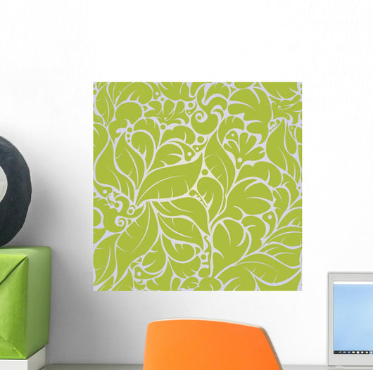 Seamless Green Flowing Floral Pattern Wall Decal