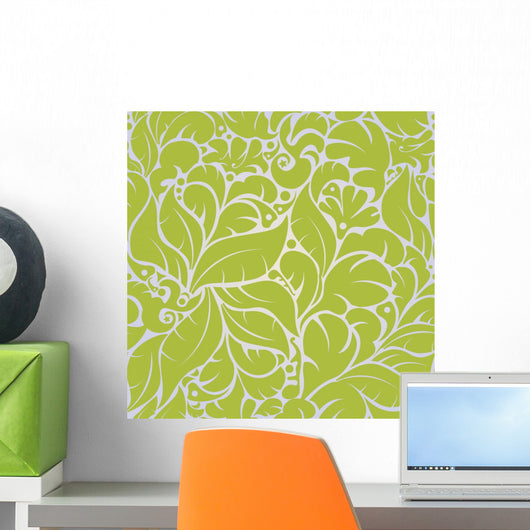 Seamless Green Flowing Floral Pattern Wall Decal