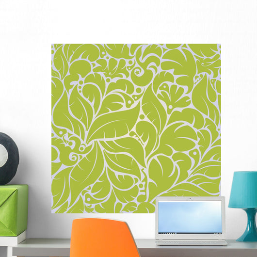 Seamless Green Flowing Floral Pattern Wall Decal