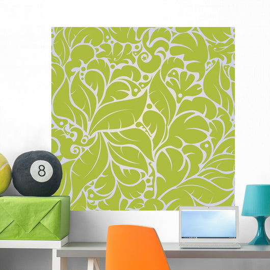 Seamless Green Flowing Floral Pattern Wall Decal