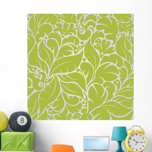 Seamless Green Flowing Floral Pattern Wall Decal