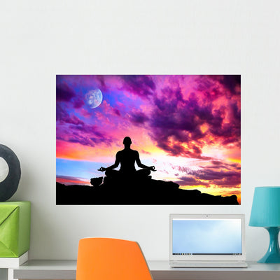Yoga Meditation Silhouette Pose Wall Decal shown on a wall