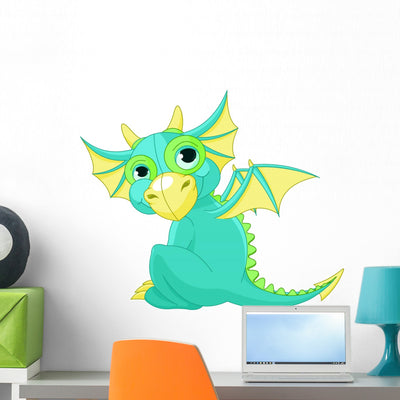 Cartoon Baby Dragon Wall Decal shown on a wall