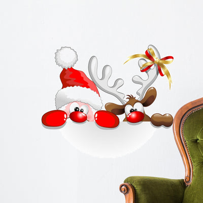 Santa and Reindeer Santa Claus Wall Decal shown on a wall