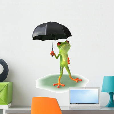 Frog Afraid Rain Wall Decal shown on a wall