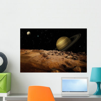 Outer space Landscape Wall Decal shown on a wall