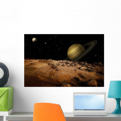 Outer Space Landscape Wall Decal shown on a wall