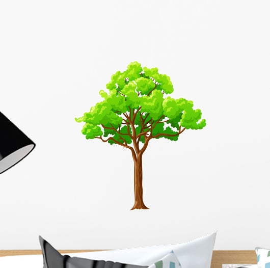 Cartoon Green Tree White Wall Decal