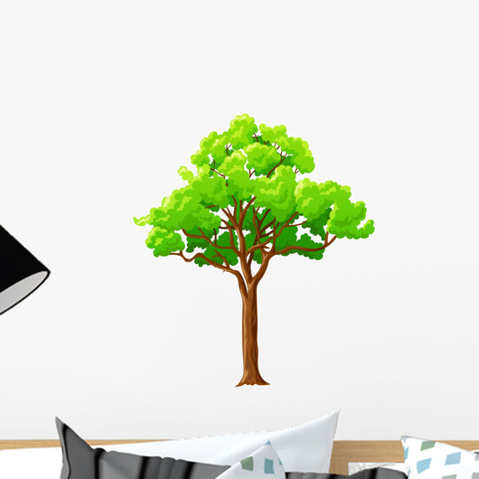 Cartoon Green Tree White Wall Decal
