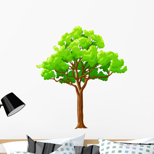 Cartoon Green Tree White Wall Decal