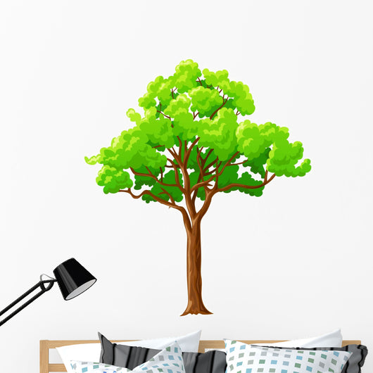 Cartoon Green Tree White Wall Decal