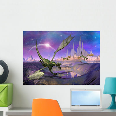 Dragons Fantasy World 01 Wall Decal shown on a wall