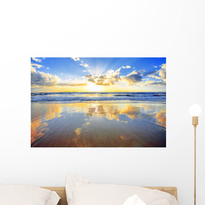 Spectacular Golden Ocean Sunrise Wall Decal shown on a wall