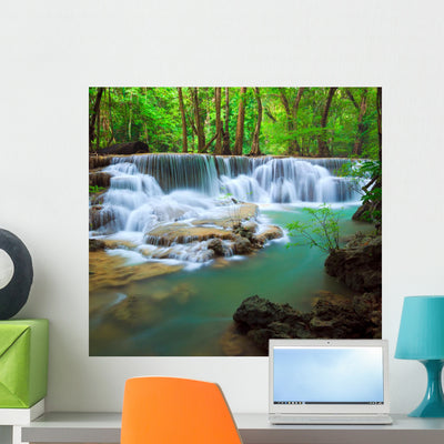 Deep Forest Waterfall Kanchanaburi Wall Decal shown on a wall