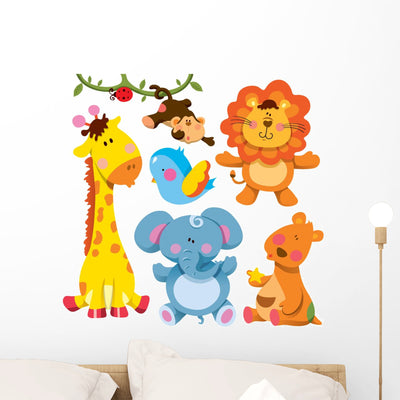 Cute Animals Collection Wall Decal shown on a wall