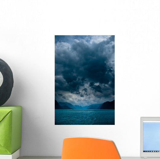 Fjord with Dark Clouds Wall Decal