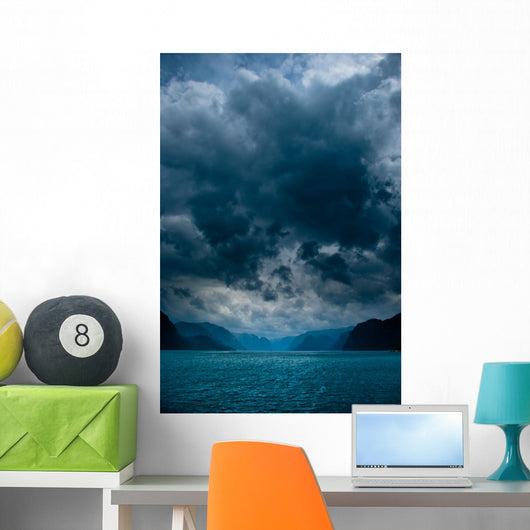 Fjord with Dark Clouds Wall Decal