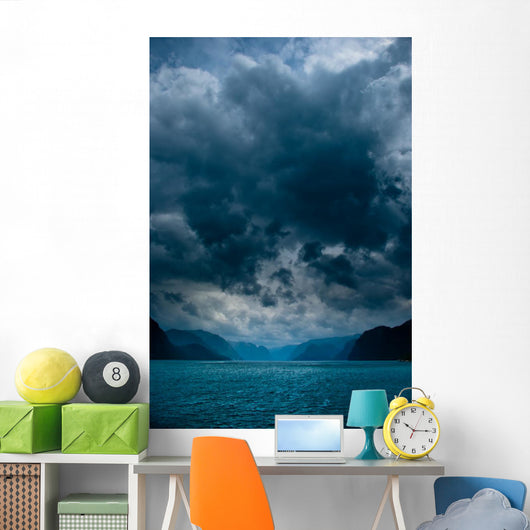 Fjord with Dark Clouds Wall Decal